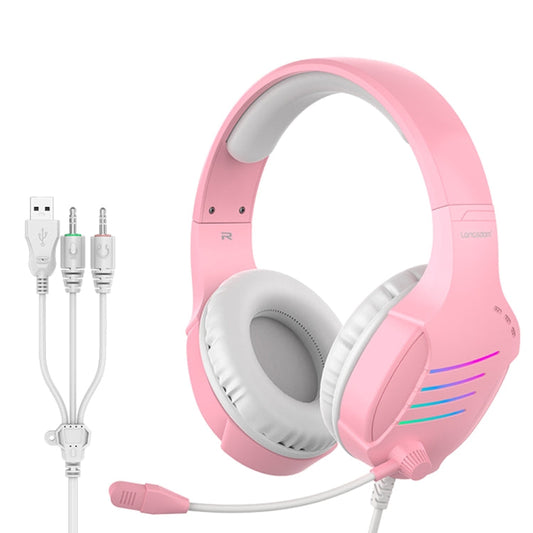 Langsdom HCG07 USB 3 5mm Interface Wired Gaming Headset Pink